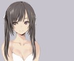  bare_shoulders black_hair breasts brown_eyes collarbone grey_background hair_ribbon kawata_hisashi long_hair original ribbon simple_background sketch small_breasts smile solo twintails upper_body 