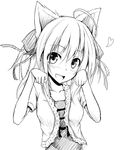  animal_ears blush cat_ears flask_(pandora) greyscale heart looking_at_viewer monochrome paw_pose simple_background smile solo tachibana_isana white_background yumekui_merry 