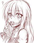  ? ball_gag flask_(pandora) gag gagged kirisame_marisa long_hair looking_at_viewer monochrome simple_background solo touhou white_background 