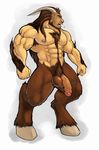  anthro balls biceps big_penis blue_eyes breath brown_fur chest_tuft erection fur hairy hooves horn kartos male muscles nipples nude pecs penis pose satyr solo standing tuft uncut vein veins 