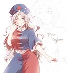  bad_id bad_pixiv_id blue_eyes breasts character_name dress hat highres kuromame_(8gou) large_breasts long_hair nurse_cap one_eye_closed silver_hair smile solo touhou very_long_hair yagokoro_eirin 