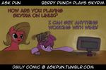  ask_pun berry_punch_(mlp) brown_hair computer computer_mouse equine female feral friendship_is_magic fur green_eyes hair horse humor joke keyboard keyboard_(computer) linux mammal mask my_little_pony original_character pony pun pun_pony purple_eyes purple_fur purple_hair red_fur the_elder_scrolls_v:_skyrim tumblr 