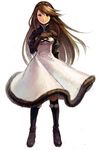  agnes_oblige bad_id bad_pixiv_id boots bravely_default:_flying_fairy bravely_default_(series) brown_eyes brown_hair cape dress elbow_gloves full_body gloves hairband knee_boots konatsu_(tomatica) long_hair long_sleeves puffy_sleeves simple_background skirt solo standing white_background 
