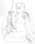  black_and_white breasts bullet female gun kalahari kneeling looking_at_viewer machine_gun mammal monochrome nude ranged_weapon rifle sketch solo weapon wings 