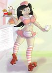  2012 big_breasts breasts bunnyta_bunzales burger carhop clothed clothing female fries hair heterochromia lagomorph long_hair rabbit rollerskates saetia skirt 