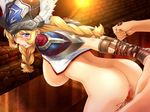  1girl anus armor ass bdsm bent_over blonde_hair blood blue_eyes blush bondage bound breasts bruennhilde censored clenched_teeth game_cg helmet large_breasts long_hair looking_back mbs_truth penis rape rope sweat teeth tied_up vaginal valkyrie valkyrie_choukyou virgin 
