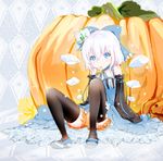  alternate_costume bad_id bad_pixiv_id bare_shoulders black_legwear bloomers blue_dress blue_eyes bow choker cirno detached_sleeves dress floral_print flower food frog frozen frozen_frog hair_bow hair_flower hair_ornament highres ice_flower jack-o'-lantern long_sleeves looking_at_viewer mary_janes popsicle pumpkin pumpkin_pants ribbon_choker shoes short_hair silver_hair sitting solo spread_legs thighhighs touhou underwear upskirt wide_sleeves wings yamada_ranga 