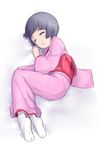  black_hair closed_eyes ikoku_meiro_no_croisee japanese_clothes kimono lying magenta_(atyana) obi on_side sash short_hair sleeping solo yune_(ikoku_meiro_no_croisee) 