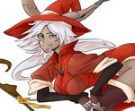  animal_ears bb_(baalbuddy) bent_over boots breasts bunny_ears condom condom_in_mouth dark_skin eldena final_fantasy final_fantasy_tactics_advance green_eyes long_hair medium_breasts mouth_hold red_mage solo thigh_boots thighhighs viera wand white_hair 