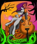  bat black_hair bow bow_(stringed_instrument) cello cloak equine female feral friendship_is_magic hair halloween hat holidays horse long_hair looking_at_viewer mammal musical_instrument my_little_pony octavia_(mlp) pony pumpkin pupupu6000 purple_eyes smile solo witch_hat 