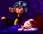  bed blue_hair cape cub equine fangs female feral friendship_is_magic glowing glowing_eyes hair horn horse male mammal my_little_pony pony red_eyes red_hair sambega sleeping snails_(mlp) twist_(mlp) unicorn vampire young 