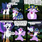  bell bells blue_eyes cape comic costume dialog dialogue english_text equine eyeshadow facial_hair female feral forest friendship_is_magic hair halloween hat holidays horn horse makeup mammal multi-colored_hair my_little_pony night nightmare_night omny87 outside pony purple_eyes rarity_(mlp) stars stilts text tree twilight_sparkle_(mlp) unicorn wings wizard_hat wood 
