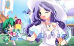  1boy 1girl bag blue_eyes blush box byruu gloves hat horn jewelry long_hair my_little_pony my_little_pony_friendship_is_magic open_mouth package personification pointing purple_hair rarity sakurano_tsuyu shopping shopping_bag smile spike_(my_little_pony) wink 