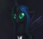  blue_hair bow_tie changeling clothing equine fangs female feral friendship_is_magic fur green_eyes hair horn horse mammal my_little_pony queen_chrysalis_(mlp) raikoh-illust simple_background solo suit wings 