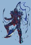  absurdres armor arondight baijiin_poison berserker_(fate/zero) blue_background fate/zero fate_(series) full_armor helmet highres knight male_focus simple_background solo sword weapon 
