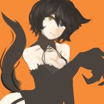  animal_ears ati_(sekien_no_inganock) bare_shoulders black_hair blue_eyes breasts cat_ears cat_tail chibibro claws cleavage corset elbow_gloves garter_straps gloves heterochromia sekien_no_inganock short_hair smile solo steampunk_(liarsoft) tail yellow_eyes 