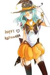  alternate_costume aqua_eyes aqua_hair back_bow bad_id bad_pixiv_id bishoujo_senshi_sailor_moon black_legwear bow breasts bubble_skirt choker cleavage cosplay halloween happy_halloween hat highres jack-o'-lantern kaiou_michiru kazhi medium_breasts one_eye_closed orange_sailor_collar orange_skirt pumpkin ribbon sailor_collar sailor_senshi_costume sailor_senshi_uniform short_hair skirt smile solo thighhighs white_background witch_hat 