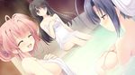  2girls :d bath black_hair blue_eyes breasts closed_eyes covering dutch_angle game_cg hair_up hananomiya_mizuho kokura_asahi long_hair medium_breasts multiple_girls naked_towel nishimata_aoi non-web_source nude nude_cover onsen ookura_yuusei open_mouth otoko_no_ko pink_hair purple_eyes sideboob smile steam suzuhira_hiro towel tsuki_ni_yorisou_otome_no_sahou water yanagase_minato 