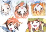  bangs blouse brown_eyes brown_hair colored_pencil_(medium) crossover fnc_(upotte!!) girls_und_panzer graphite_(medium) helmet jinjin-roririn looking_at_viewer md5_mismatch military military_uniform miyafuji_yoshika multiple_girls nishizumi_miho ooarai_school_uniform open_mouth portrait sakurano_otoha school_uniform serafuku short_hair silver_hair sky_girls smile sora_no_woto sorami_kanata strike_witches traditional_media trait_connection uniform upotte!! white_blouse world_witches_series 