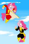  anthrofied black_adam blue_eyes captain_marvel clothing duo equine female flying friendship_is_magic hair horse mammal my_little_pony parody pink_hair pinkamena_(mlp) pinkie_pie_(mlp) pony shazam square_crossover xxdaimonxx 