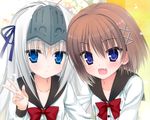  2girls eucliwood_hellscythe fang haruna_(kore_wa_zombie_desu_ka?) kobuichi kore_wa_zombie_desu_ka? muririn seifuku 