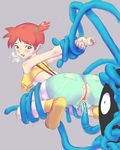  1girl anus artist_request ass breasts kasumi_(pokemon) pokemon pussy pussy_juice restrained shorts tangela tentacle torn_clothes torn_shorts underboob 