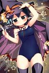  blush cape competition_school_swimsuit green_eyes green_hair halloween hat hidamari_sketch looking_at_viewer nagayama_yuunon nori one-piece_swimsuit school_swimsuit short_hair solo strap_slip swimsuit thighhighs twintails wand witch_hat 