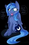  ? animal_ears black_background blue_body blue_hair cute english_texts eye_lashes friendship_is_magic green_eyes hair horn my_little_pony plain_background princess_luna_(mlp) royalty silly tongue tongue_out 