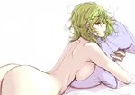  ass breast_press breasts green_hair kazami_yuuka kuronuko_neero large_breasts messy_hair nude open_mouth pillow pillow_hug red_eyes short_hair sideboob sleepy solo touhou 