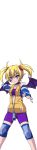  1girl akaga_hirotaka animated animated_gif arcana_heart ass blonde_hair blue_eyes blush demon_girl demon_wings earrings fangs female fingerless_gloves gloves jewelry kiss lilica_felchenerow long_hair pointy_ears shiny shiny_skin short_twintails solo spandex succubus twintails wings wink zipper 