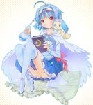  ahoge blue_hair blue_legwear blush book boots cape dog flask holding holding_book jewelpet_(series) jewelpet_twinkle michii_yuuki outline red_eyes round-bottom_flask sara_(jewelpet_twinkle) short_hair simple_background skirt smile solo star thigh_boots thighhighs white_background 