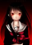  1girl bangs black_hair blood blunt_bangs enma_ai highres hime_cut jigoku_shoujo long_hair midriff red_eyes school_uniform serafuku solo tears translated yamaki_suzume 