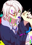  absurdres glasses highres holding_hand holding_hands izayoi04 male_focus necktie open_mouth original out_of_frame paint paintbrush red_eyes solo_focus white_hair 