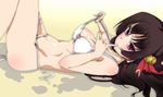  bell bikini black_hair breasts finger_to_mouth hair_bell hair_ornament himenokouji_akiko isogai_yuuji long_hair lying medium_breasts onii-chan_dakedo_ai_sae_areba_kankeinai_yo_ne red_eyes solo suggestive_fluid swimsuit 