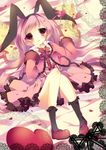  animal_ears bunny_ears dress frilled_dress frills knees_together_feet_apart legs_up lying original pillow pink_eyes pink_hair umino_mizu 