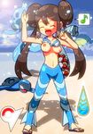  1girl beach breasts brown_hair darkshadow eyes_closed feet mei_(pokemon) navel nipples pixiv_manga_sample pokemon pokemon_(game) pokemon_bw2 rorretsim sandals turtle 