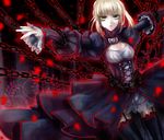  artoria_pendragon_(all) blonde_hair chain cleavage_cutout dress fate/stay_night fate_(series) frills garter_straps hai_yoru saber_alter solo thighhighs yellow_eyes 