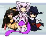  black_hair coat extra_mouth gen_1_pokemon gen_3_pokemon gen_4_pokemon hat honchkrow kedamaton mawile mewtwo multiple_girls personification pokemon prehensile_hair purple_eyes purple_hair red_eyes tail tongue 