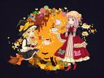  blonde_hair bow braid broom cake candy chocolate crescent cup dress food hat hat_bow heart high_heels jack-o'-lantern kirisame_marisa long_hair muffin multiple_girls open_mouth patchouli_knowledge pumpkin purple_eyes purple_hair ribbon shoes single_braid striped striped_legwear takanashi_minato teacup teapot touhou vertical-striped_legwear vertical_stripes witch_hat yellow_eyes 