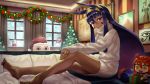  animal_ears barefoot christmas couch dark_skin fate/grand_order fate_(series) long_hair nitocris_(fate/grand_order) purple_eyes purple_hair tagme_(artist) tree 
