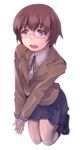  brown_hair glasses grey_eyes kneeling ore_no_imouto_ga_konna_ni_kawaii_wake_ga_nai pasteljam school_uniform short_hair solo tamura_manami 