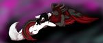  artic_fox black_fur black_hair canine chromatic_background cuddling demon dragon duo eyewear female fox freckles fur glasses hair horn kelushan male mammal red_and_black red_fur simple_background toxicpup toxicpup(artist) whisp3r white_fur 