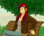  blue_hair cartoonlion clothing eyewear female goggles hair human humanized jacket mammal multi-colored_hair not_furry original_character outside pants red_hair shirt solo terrafirma two_tone_hair yellow_eyes 