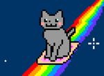  ambiguous_gender animated blue_background blush blush_stickers feral fur grey_body grey_fur looking_at_viewer low_res nyan_cat plain_background poptart rainbow sitting sliding solo sparkle unknown_artist 