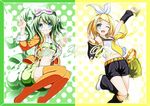  bad_id bad_pixiv_id blonde_hair boots girls_century goggles goggles_on_head green_eyes green_hair grin gumi hair_ornament hair_ribbon hairclip highres jacket kagamine_rin looking_at_viewer megpoid_(vocaloid3) multiple_girls one_eye_closed open_mouth ribbon short_hair shorts smile suspenders thigh_boots thighhighs v vocaloid 