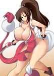  1girl amano_mokuzu bare_shoulders breasts brown_eyes brown_hair bursting_breasts curvy fat female fingerless_gloves gloves huge_breasts japanese_clothes king_of_fighters long_hair no_panties ponytail shiranui_mai solo standing umino_mokuzu_(a4_size) wide_hips 