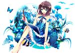  animal art_brush barefoot blue_eyes brown_hair bug butterfly carnation cat cornflower dress fish flower frilled_dress frills insect lily_of_the_valley original paintbrush solo xianguang 