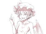  bat_wings collarbone fangs flat_chest looking_at_viewer monochrome nicutoka no_nipples nude pointy_ears remilia_scarlet simple_background sketch solo touhou upper_body vampire white_background wings 