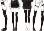  ankles arms_behind_back black_legwear close-up dress fine_fabric_emphasis from_behind greyscale leggings legs loafers lower_body monochrome multiple_girls original pumps shirt shoes short_shorts shorts simple_background skirt sousou_(sousouworks) standing thighhighs waist_down white_background zettai_ryouiki 