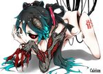  all_fours aqua_eyes aqua_hair bad_id bad_pixiv_id black_hair bow calne_ca crustacean gradient_hair hair_bow hatsune_miku heterochromia highres isopod looking_at_viewer multicolored_hair nato-kun nude orio_(oriririri) red_eyes robot_joints solo twintails vocaloid 